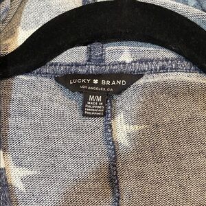 Lucky Brand Blue Gray Star Pattern hooded cardigan with pockets